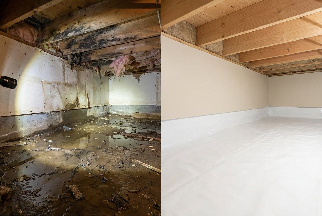 Englewood Water Damage Restoration crawl space restoration before and after in Englewood