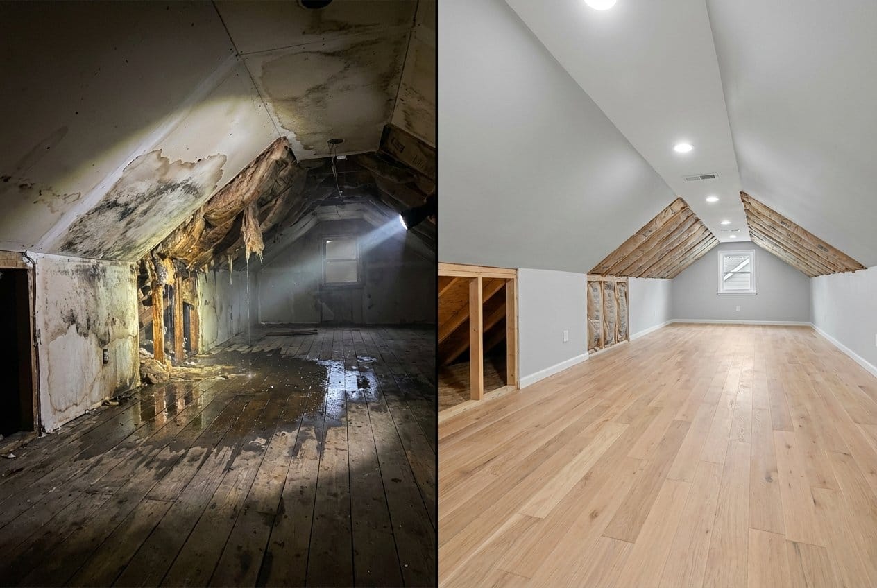 Englewood Water Damage Restoration attic space restoration before and after in Englewood